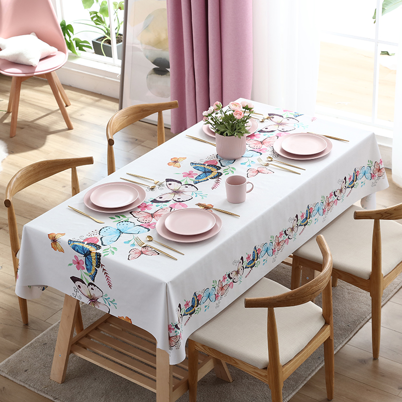 nordic tablecloth fabric cotton linen waterproof and oil-proof disposable rectangular pvc tea table cloth table mat desk ins students