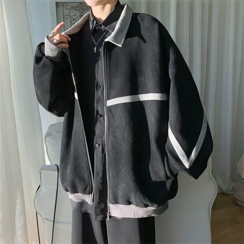 Бархатная дизайнерская демисезонная модная мужская куртка, в американском стиле, тренд сезона, оверсайз