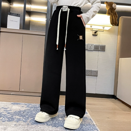 Флисовые зимние вместительные и большые детские демисезонные утепленные штаны, в западном стиле