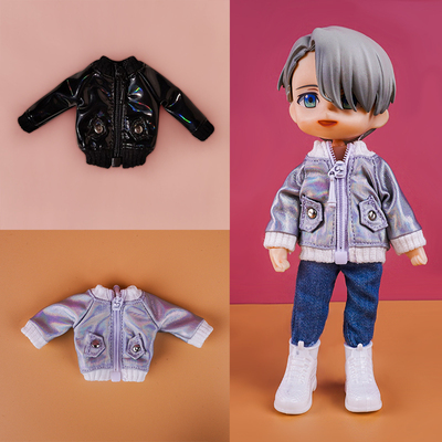 taobao agent OB11 baby shoes, colorful laser jacket leather jacket 12 points baby clothes BJD GSC body wearing