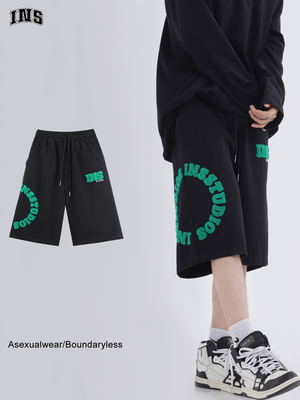 taobao agent Insstudios circle logo shorts, self -made national tide couples, fleece towel embroidered cotton casual pants, men and women