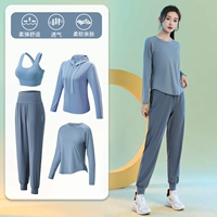 Синий комплект, штаны, одежда для йоги, 4 предмета, большой размер, короткий рукав