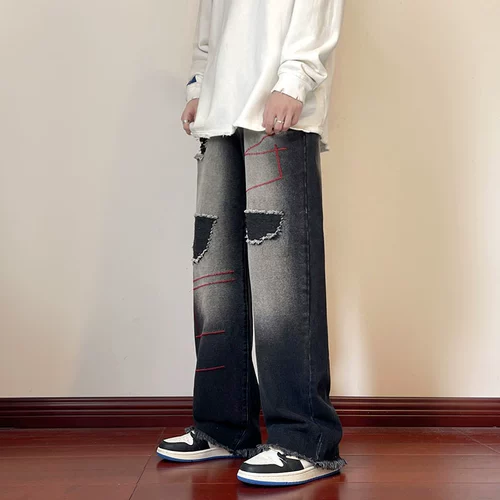 Tide, джинсы, браслет из красной нити, сексуальные оригинальные штаны, в американском стиле, с вышивкой