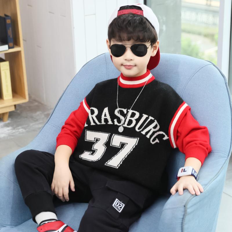 Children's clothing, boys' sweaters, pullovers, high-necked and velvet thick autumn and winter clothing, 2020 new Korean style, foreign style, large children's trend