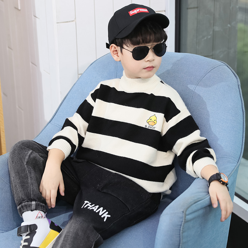 Children's clothing, boys' sweaters, pullovers, high-necked and velvet thick autumn and winter clothing, 2020 new Korean style, foreign style, large children's trend