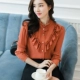 Mannaer 2020 mùa thu mới người hâm mộ Hàn Quốc dài tay áo sơ mi voan tai gỗ của phụ nữ đáy áo sơ mi ngọt ngào - Áo sơ mi