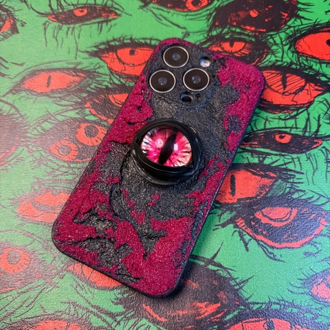 Rugged Luminous Eye Kickstand – Dark Textured Glow Design – Pro/Plus/Max/Air – 17, 16, 15, 14, 13, 12 iPhone Case