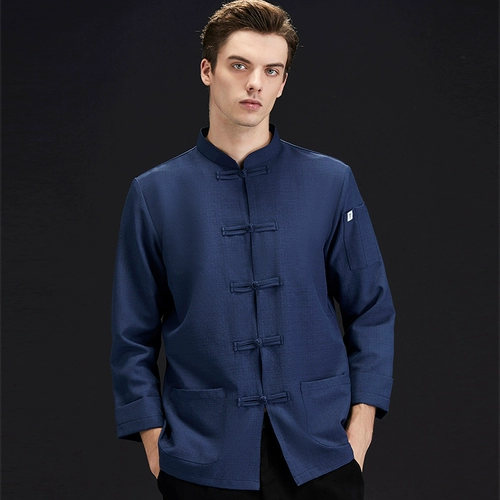 Цветной синий ретро лонгслив для работы, китайский стиль, короткий рукав