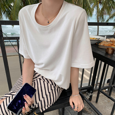 taobao agent Velvet solid spring T-shirt, jacket, round collar, mid length, with short sleeve