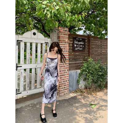 taobao agent [50 % off belligence] Xia Shiwen Dusk Art Museum Oil Painting Sensory Fold Sling Dress/Vest Female Xia