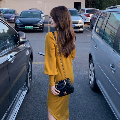 taobao agent Woolen flashlight, demi-season long knitted dress, maxi length