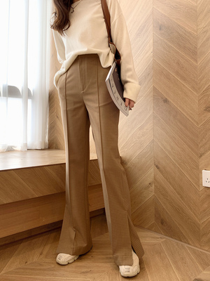 taobao agent Xia Shiwen customizes black high waist, vertical wide -leg pants, female spring and autumn, loose small split, small split suit mopped pants