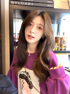 taobao agent Cotton purple long autumn sweatshirt, jacket, mid-length, Korean style, round collar