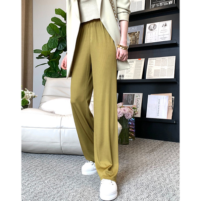 taobao agent Xia Shiwen Pangic acid Varl Pants texture High waist Slender straight pants Women's loose wild knitted wide -legged trousers