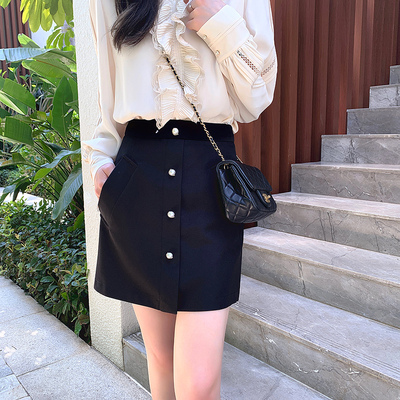 taobao agent Design pleated skirt, spring black dress, mini-skirt, high waist, 2021 collection, fitted, suitable for teen, A-line