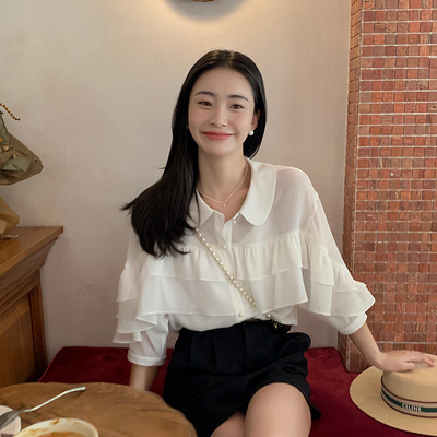 taobao agent Xia Shiwen Baiyun Thousand -layer Worch -leaf Doll Collar Loose Shirts Female Xia Luan Boolie Seven -Point Sleeve Chiffon Shirt