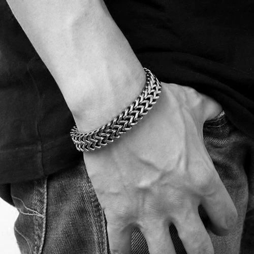 Серебряный ретро плетеный металлический браслет в стиле хип-хоп из нержавеющей стали, цепочка, аксессуар, японские и корейские