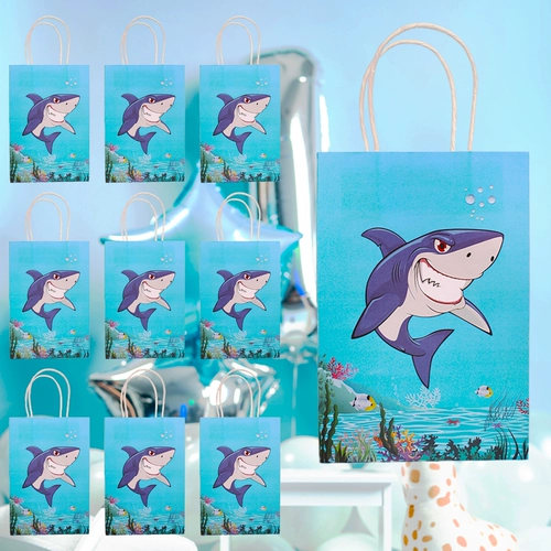 Акула, двусторонная льняная сумка, мультяшная упаковка, подарок на день рождения, принт