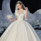 Атласное свадебное платье 2021 Новая невеста немного темперамента, супер бессмертная мечта простой французский свет Heburn большой размер