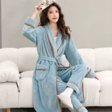 Демисезонный банный халат, коралловая бархатная фланелевая длинная пижама для влюбленных, увеличенная толщина