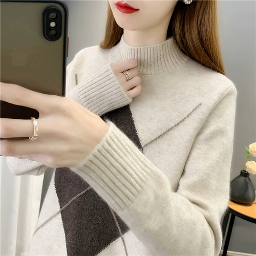 Демисезонный трикотажный свитер, высокий воротник, коллекция 2022, в западном стиле, оверсайз