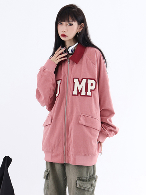 taobao agent JUMPNEXT Guo Chao Couple Couple Street Hip -Hop Loose Cordy Cordon Light Logo Double -layer Factering Jacket