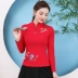 Mùa thu và mùa đông phong cách dân tộc của phụ nữ dài tay áo phông thêu cổ điển áo sơ mi dưới cùng Tang phù hợp với phong cách Trung Quốc cổ áo đứng kích thước lớn của phụ nữ hàng đầu - Áo phông Áo phông