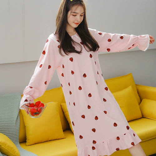 Осенний хлопковый лонгслив, пижама для принцессы, зимняя длинная милая хлопковая юбка, в корейском стиле, большой размер