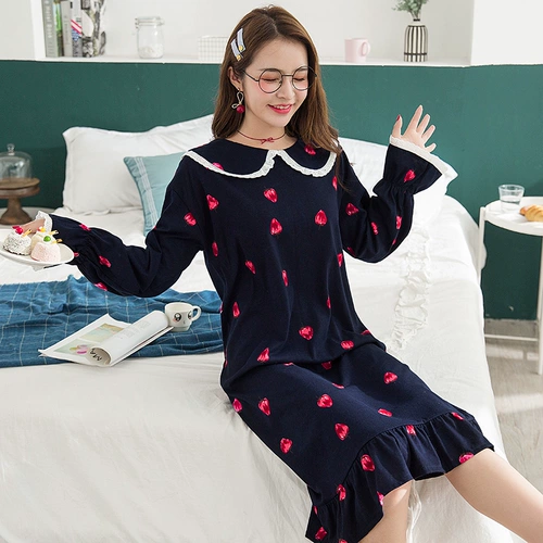 Осенний хлопковый лонгслив, пижама для принцессы, зимняя длинная милая хлопковая юбка, в корейском стиле, большой размер