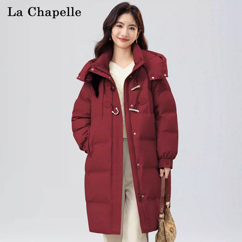 La Chapelle 拉夏贝尔 女士牛角扣连帽时尚加厚保暖中长款羽绒服 5色