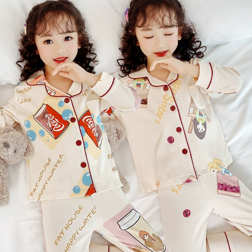 Детская демисезонная хлопковая пижама, милый детский комплект, длинный рукав, подходит для подростков