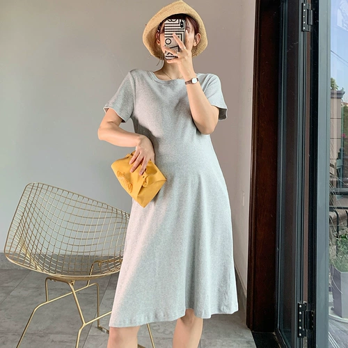 Платье для беременных, юбка, модная эластичная комфортная длинная цветная летняя одежда, свободный крой, средней длины, в западном стиле