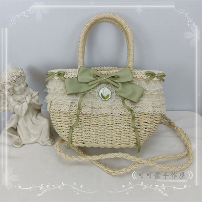 taobao agent Original design woven handbag Bellland shoulder bag lace like grass -colored pastoral style large -capacity picnic basket women's bag