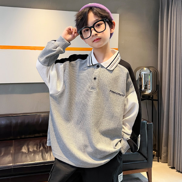 Весенний лонгслив для мальчиков, детская приятная телу весенняя футболка для отдыха, воротник поло, коллекция 2023, оверсайз