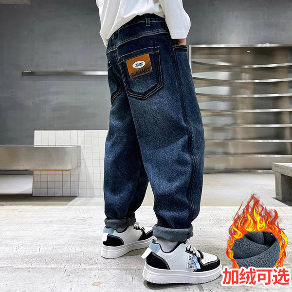 Утепленные джинсы для мальчиков, штаны, весеннее детское термобелье, подходит для подростков