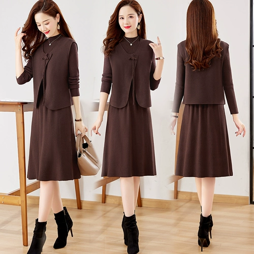 Трикотажный жилет, демисезонное платье, ретро свитер, комплект, премиум класс, в западном стиле, большой размер