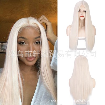 taobao agent The source custom wig European and American ladies wig light white long straight hair before lace chemical fiber lady wig