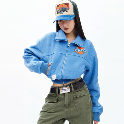 taobao agent Tide, retro short autumn coat, jacket with zipper, American style, with embroidery