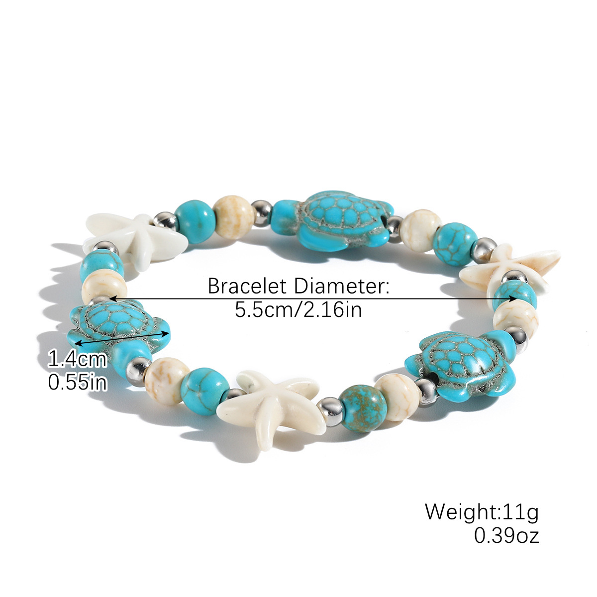 S2404-15 Green turtle and white starfish beads