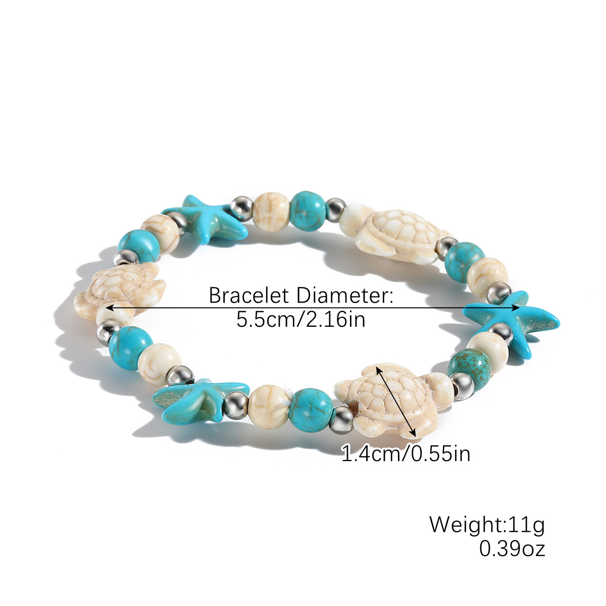 S2404-14 White turtle green starfish beads