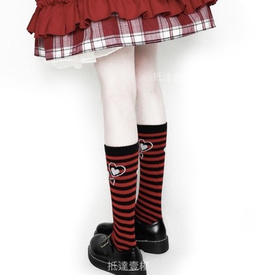 taobao agent Arrived on the first floor lolita punk black red stripes love New Year's calf socks Diablo Y2K subculture Harajuku spicy