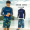 Men's navy grey blue sleeved shorts two-piece set