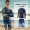 Men's gray printed navy sleeve shorts two-piece set