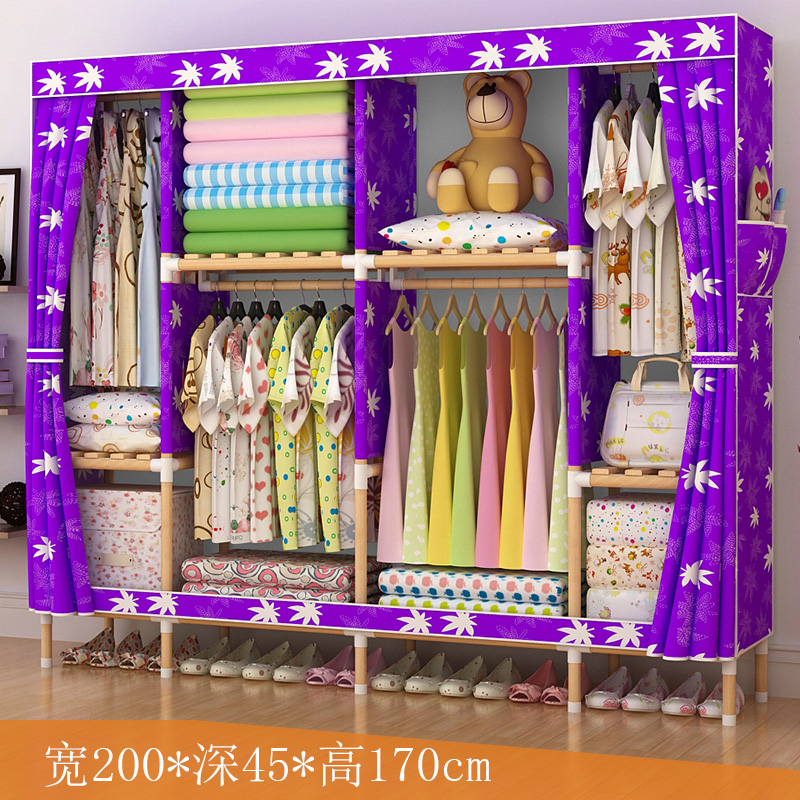 Wardrobe simple cloth wardrobe home bedroom solid wood Oxford cloth rental room with assembled simple modern storage wardrobe