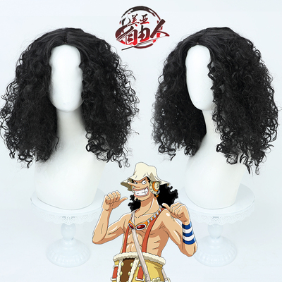 taobao agent [Liberty] One Piece One Piece Usop COS wig black mid -scratch curly hair