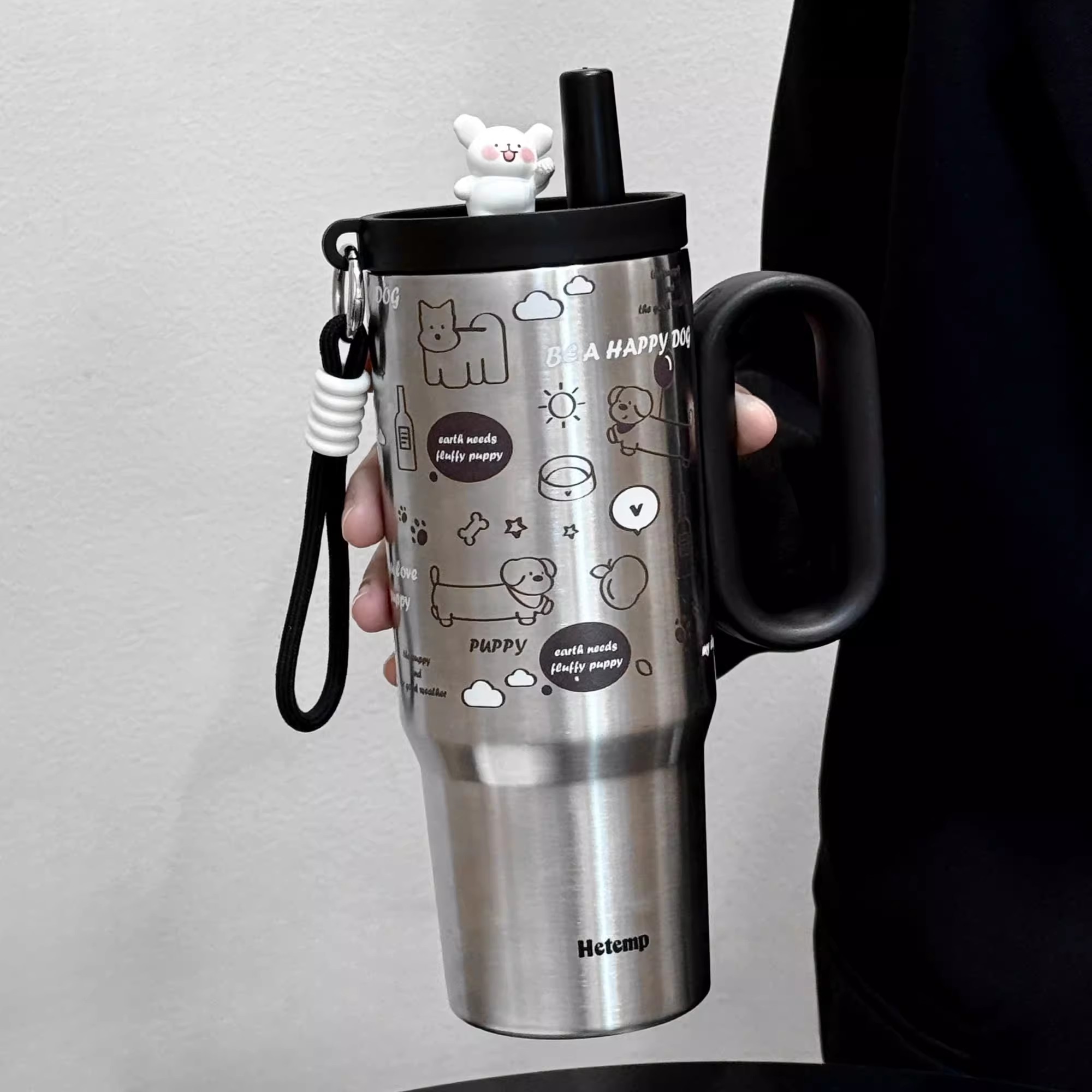 恒度新款小狗乐园保温杯吸管316不锈钢女高颜值大容量水杯咖啡杯