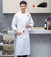 Белый лонгслив, фартук, шапка