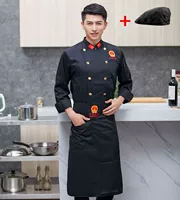 Черный лонгслив, фартук, шапка