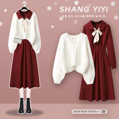 taobao agent Winter red dress, summer advanced sweater, set, 2023 collection, high-quality style