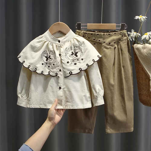 Рубашка, осенний комплект, футболка, детские повседневные брюки, в западном стиле